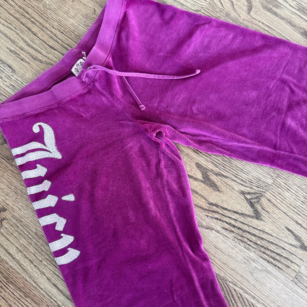 Juicy Couture Purple Retro Y2K Velour Velvet Bling Pants GirlyPop 2000s Style XL